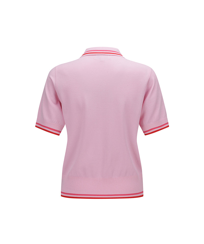 Women Wide Collared Short Sleeve Sweater - Light Pink