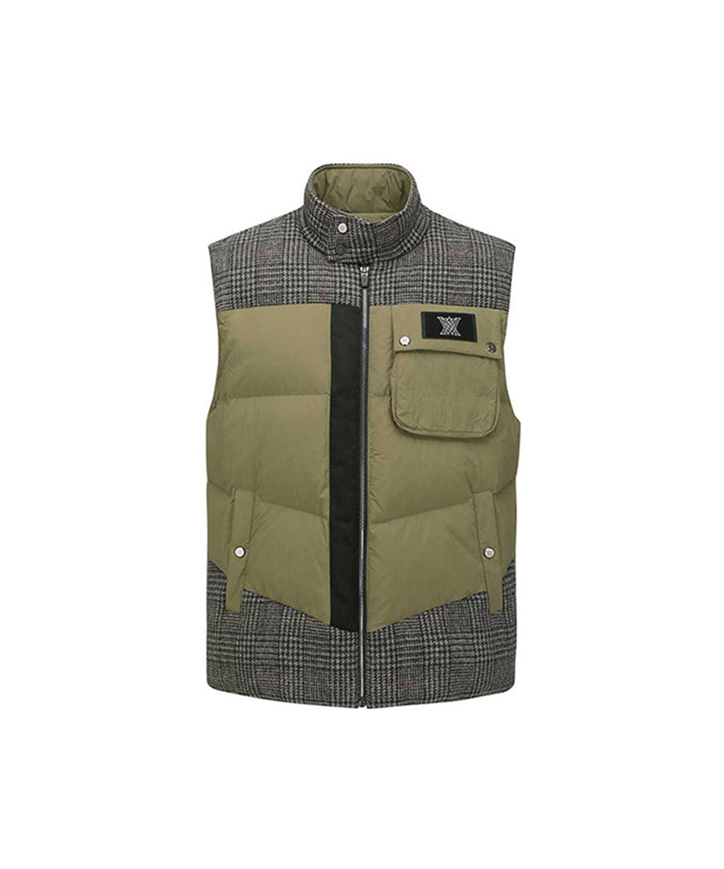 Men's Check Mix Down Vest - Khaki