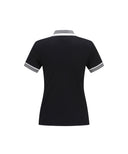 Women Collar Color Block Short T-Shirt - Black