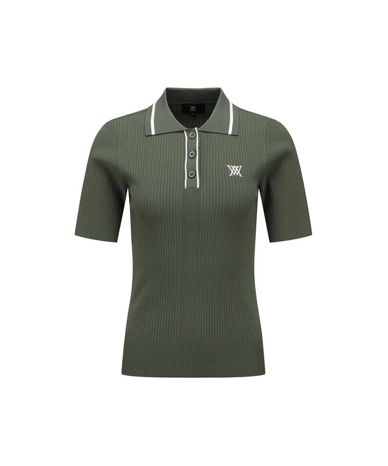 ANEW Golf Women's SM Stripe Texture Short Sleeve Sweater - Light Khaki