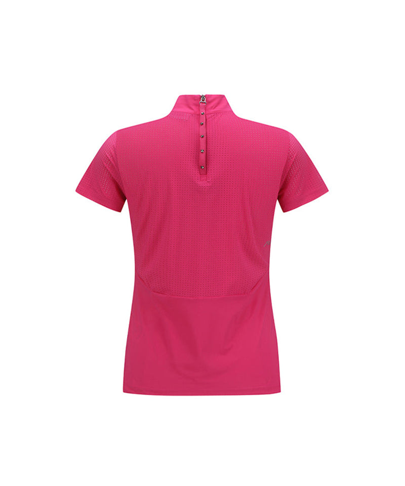 Women's High-Neck Mesh Back Short-Sleeved T-Shirt - Pink
