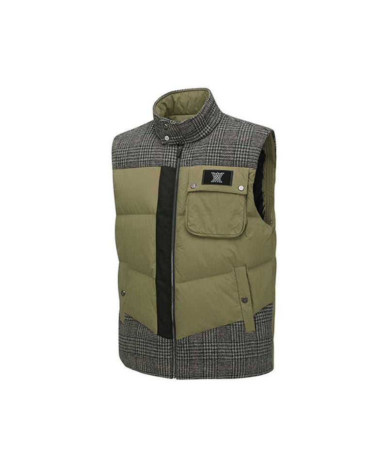 Men's Check Mix Down Vest - Khaki