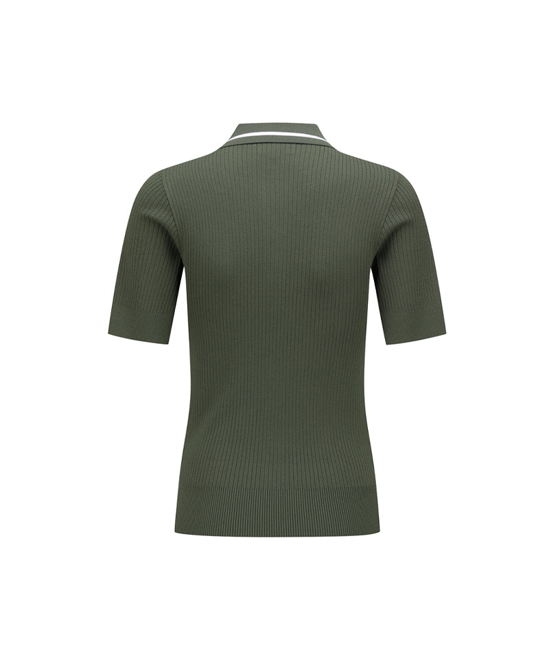 ANEW Golf Women's SM Stripe Texture Short Sleeve Sweater - Light Khaki