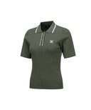 ANEW Golf Women's SM Stripe Texture Short Sleeve Sweater - Light Khaki