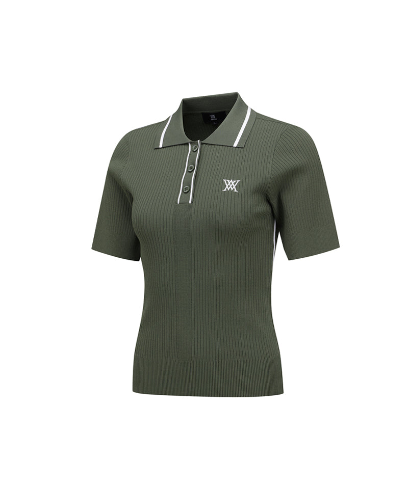 ANEW Golf Women's SM Stripe Texture Short Sleeve Sweater - Light Khaki