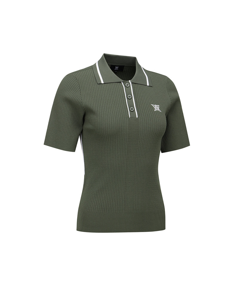 ANEW Golf Women's SM Stripe Texture Short Sleeve Sweater - Light Khaki
