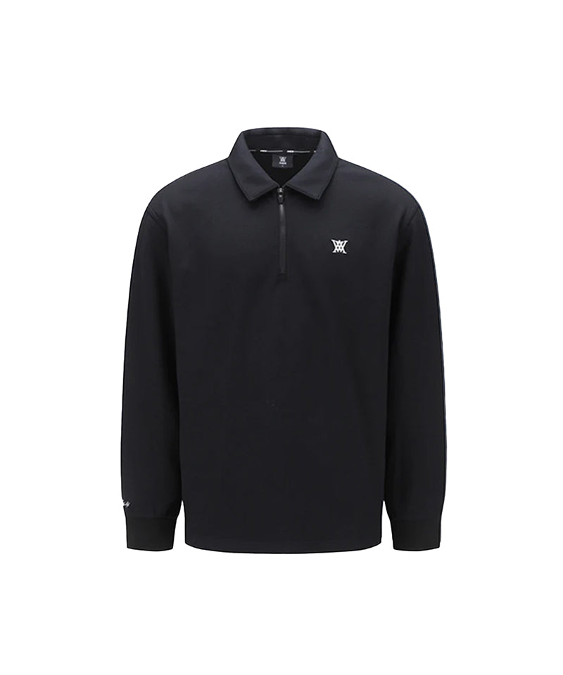 Men's Collar Half Zip Long T-shirt - Black