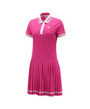 Pleated Skirt Pique Dress - Hot Pink