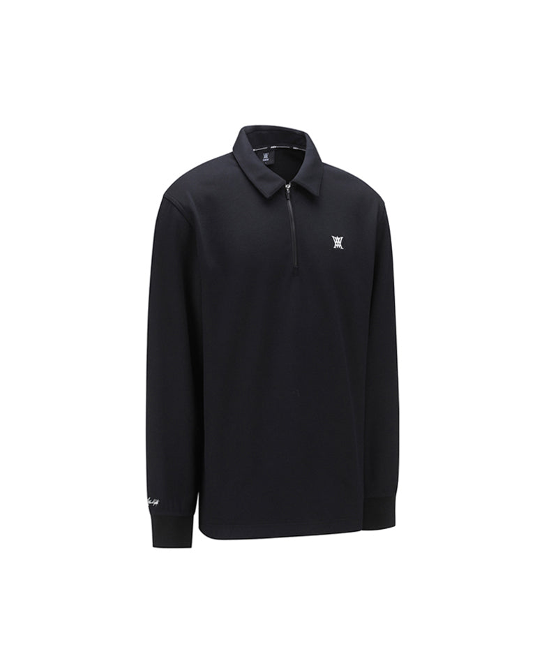Men's Collar Half Zip Long T-shirt - Black