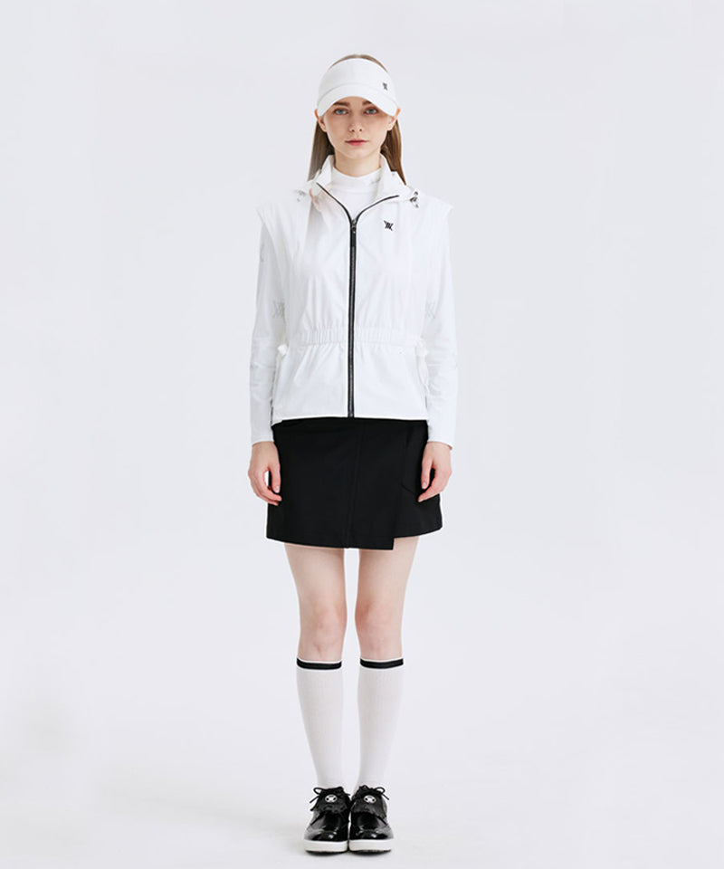 Women's Waist Shirring Hoody Vest - Off  White