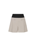 Women's Band High Waist Half Pants - Beige