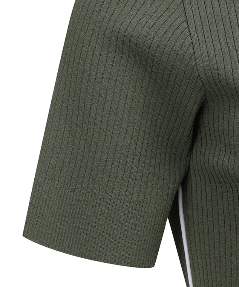 ANEW Golf Women's SM Stripe Texture Short Sleeve Sweater - Light Khaki