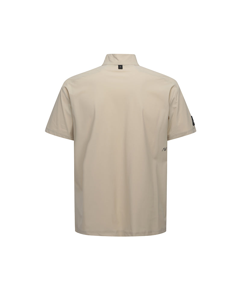Men's Pocket Point High Neck Shor T-Shirt - Beige