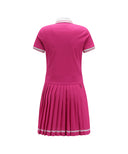 Pleated Skirt Pique Dress - Hot Pink