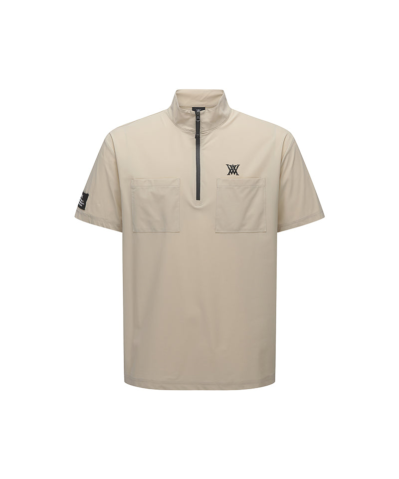 Men's Pocket Point High Neck Shor T-Shirt - Beige