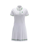 Pleated Skirt Pique Dress - White