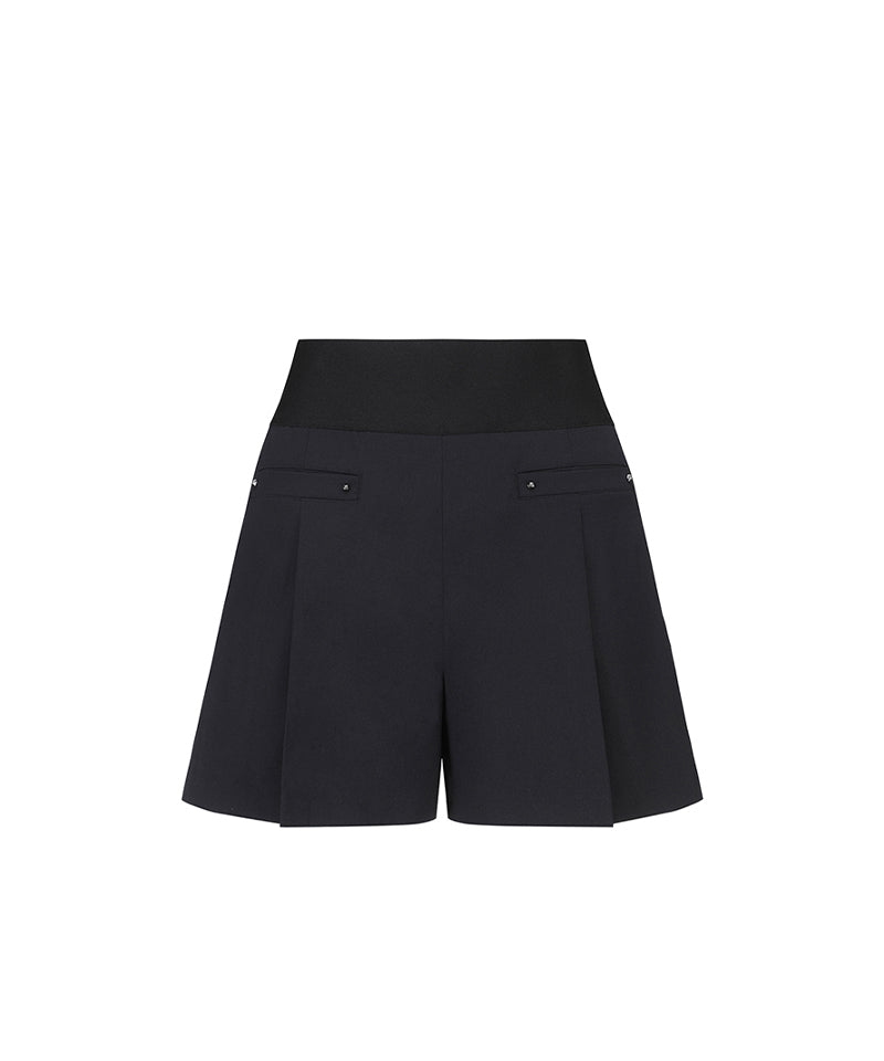 Women's Band High Waist Half Pants - Black