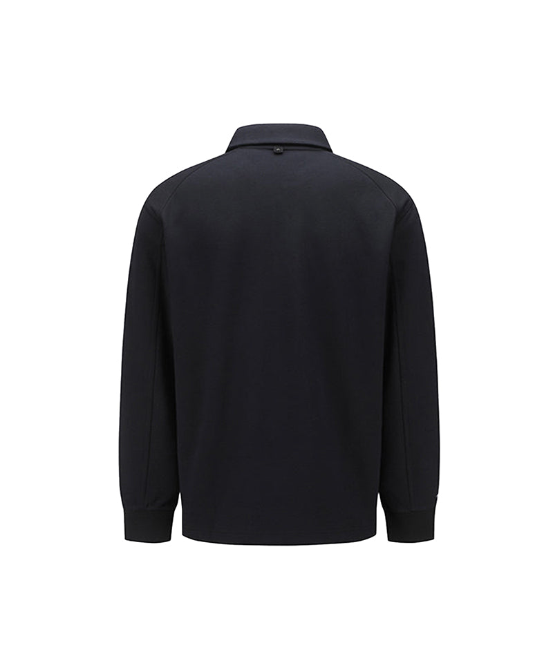 Men's Collar Half Zip Long T-shirt - Black