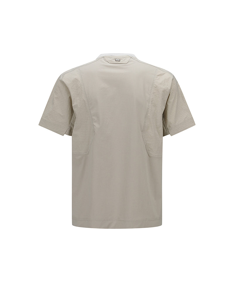 Men Woven Sleeve Crew Neck - Beige