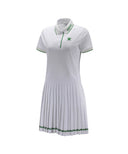 Pleated Skirt Pique Dress - White