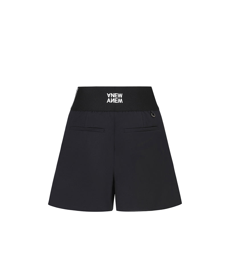 Women's Band High Waist Half Pants - Black
