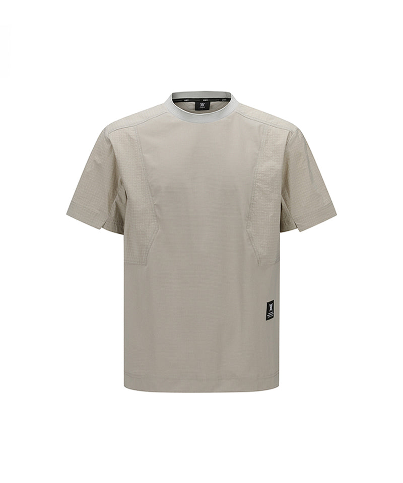 Men Woven Sleeve Crew Neck - Beige