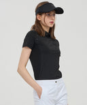 Women Beads Point Short T-Shirt - Black