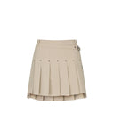 Women's Women Buckle Decoration Pleats Skirt - Beige
