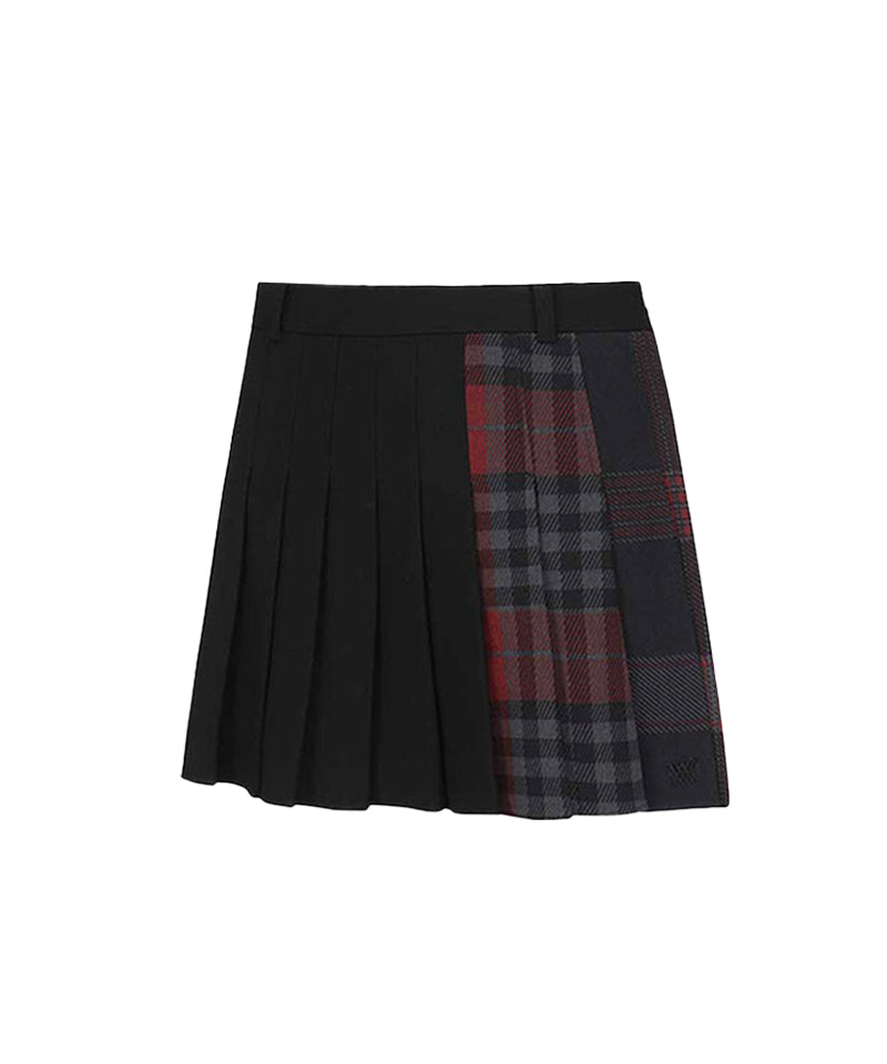 Women's Check Pattern Pleats Skirt - Black