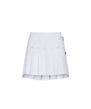[Legacy Sale]  Women's Buckle Decoration Pleats Skirt - White