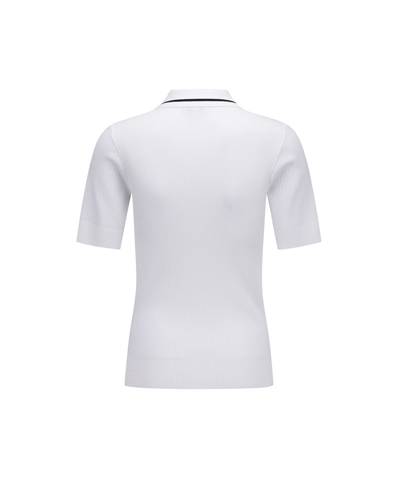 ANEW Golf Women's SM Stripe Texture Short Sleeve Sweater - White