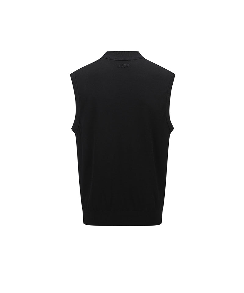 Men's Wooven Mixed Knit Vest - Black
