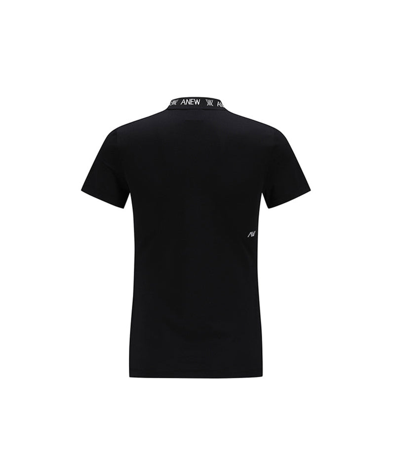 Women's Neck Jacquard Logo Short T-Shirt - Black