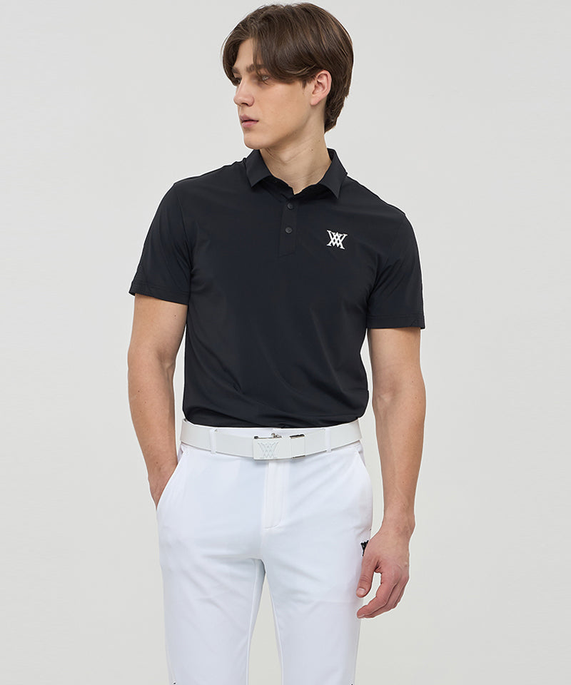 Men Back Fabric Block Short T-Shirt - Black