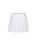 Women's Leather Buckle Point Pleats Skirt - White