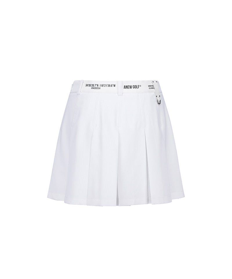 Women's Leather Buckle Point Pleats Skirt - White