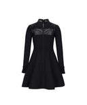 Women's  Leather Mixed One-Piece - Black