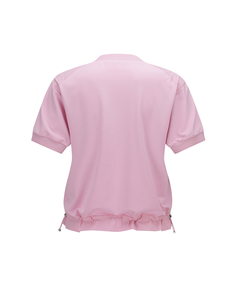 Women's Wooven Block Mock Neck T-Shirt - Light Pink