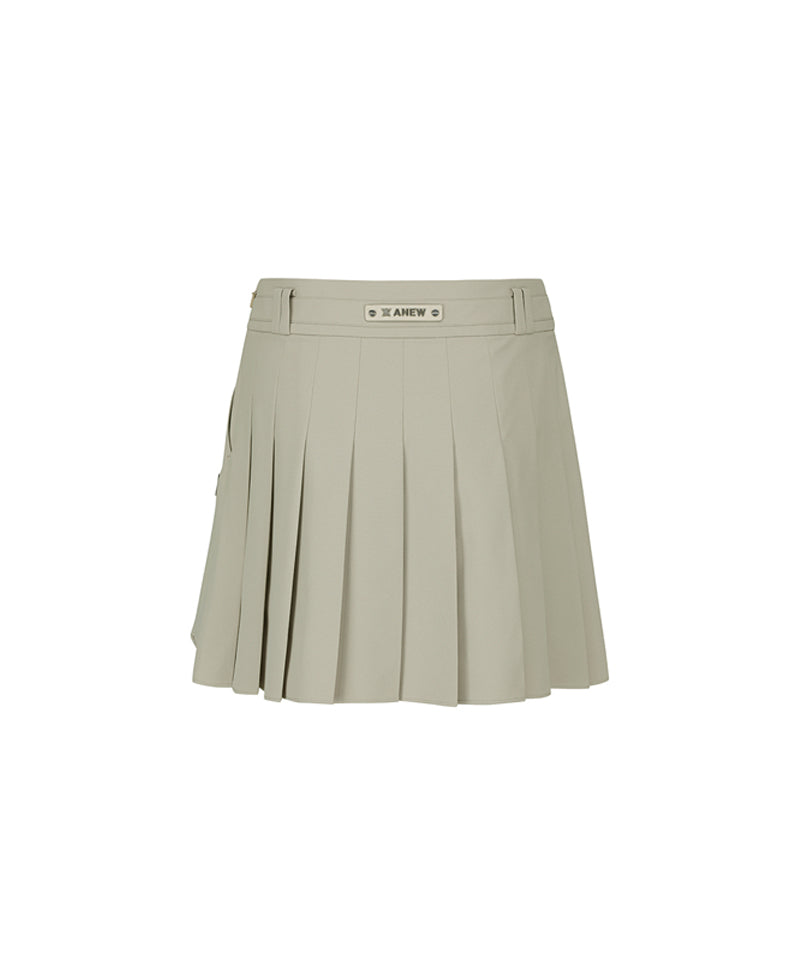 Women's Buckle Point Pleats Skirt - Light Beige