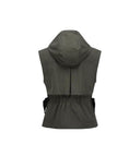 Women's Waist Shirring Hoody Vest - Khaki