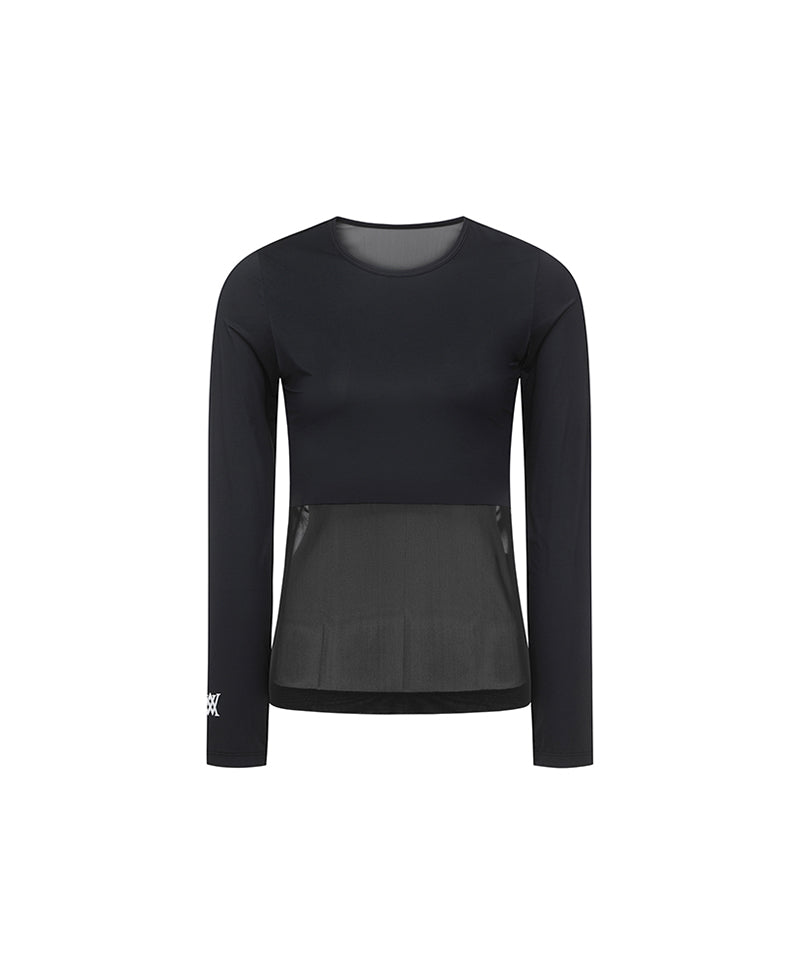 Women's Cold Fabric Round Mash Mix T-Shirt - Black