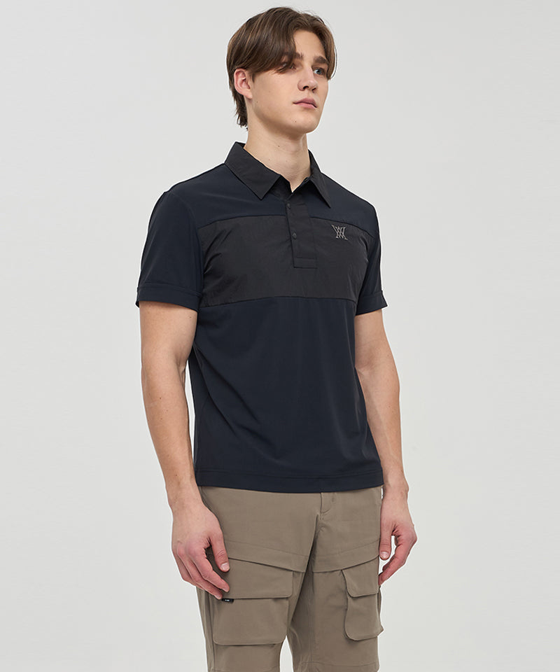 Men Wooven Patch Point Short T-Shirt - Black
