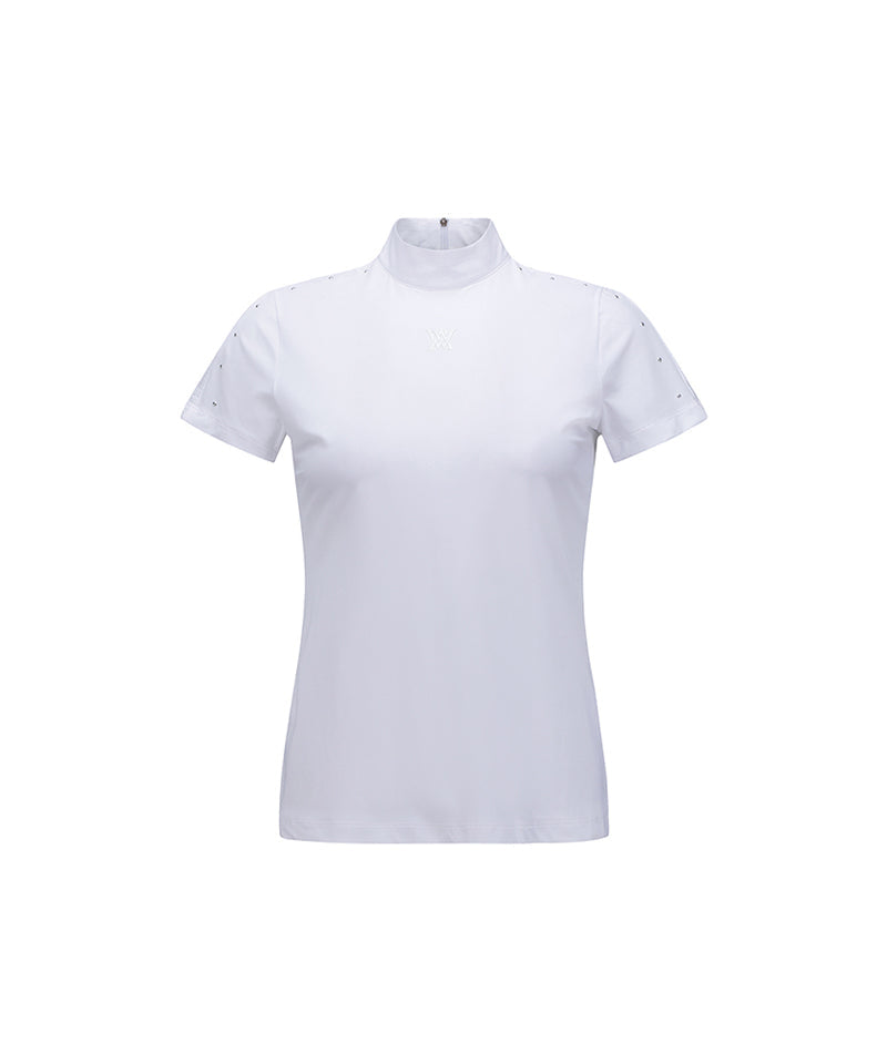 Women's High-Neck Mesh Back Short-Sleeved T-Shirt - White