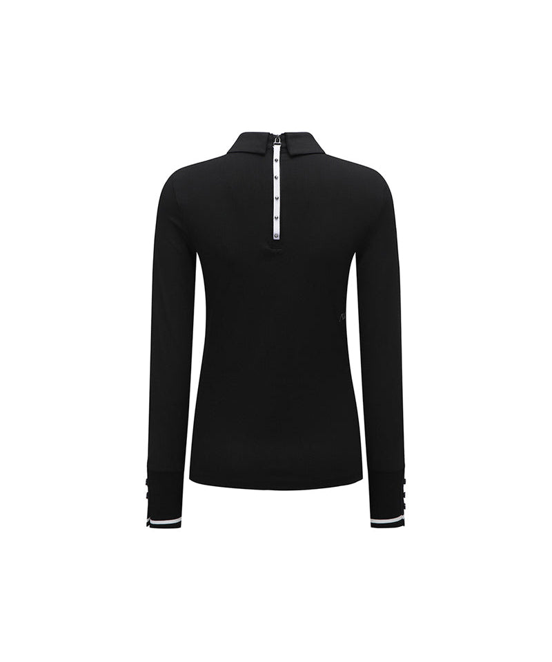 Women's Back Zip Point Long T-Shirt - Black
