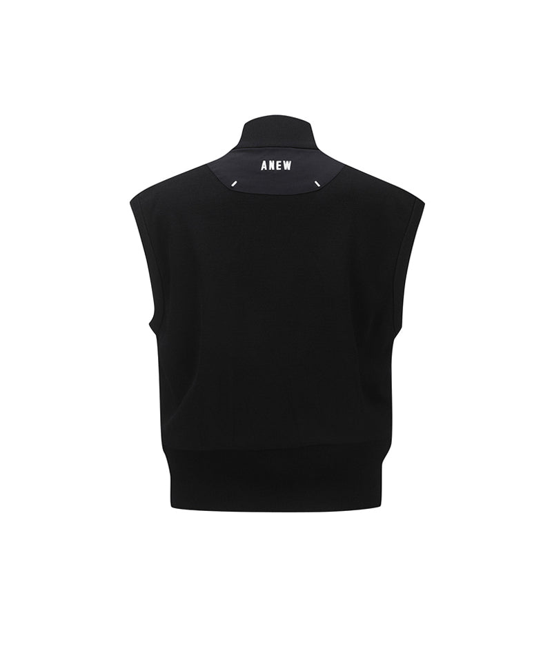 Women's Wooven Mixed Knit Vest - Black