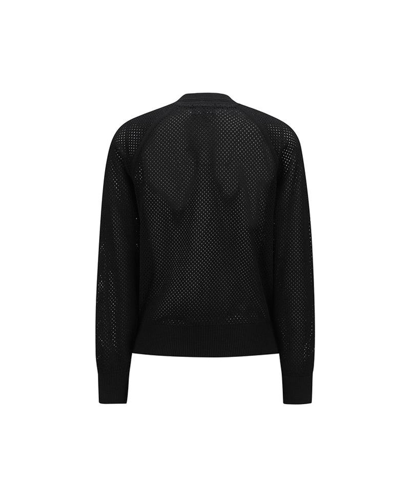 Women's Mesh Zip-Up Cardigan - Black
