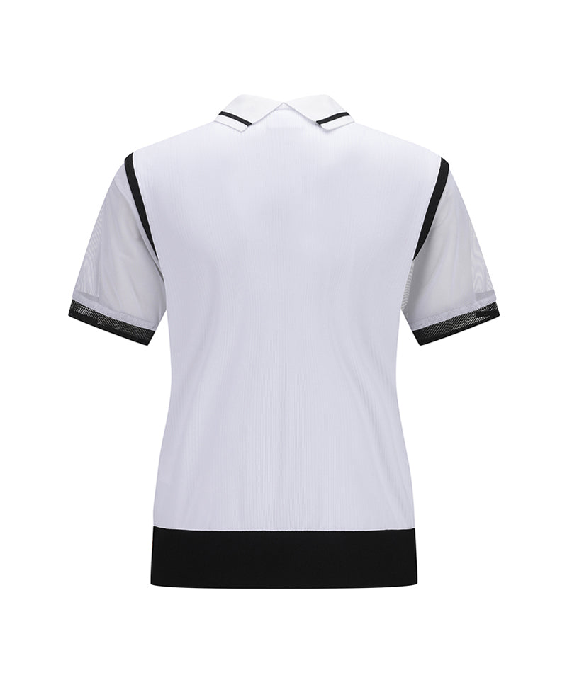 Women Shoulder Mesh Point Short T-Shirt - White