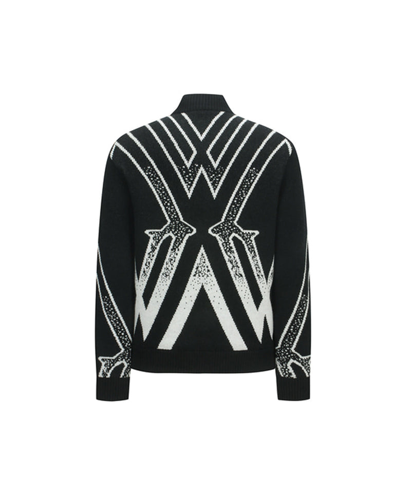 ANEW Golf Men's Big Logo Intarsia Wind Block Zip-Up Cardigan - Black