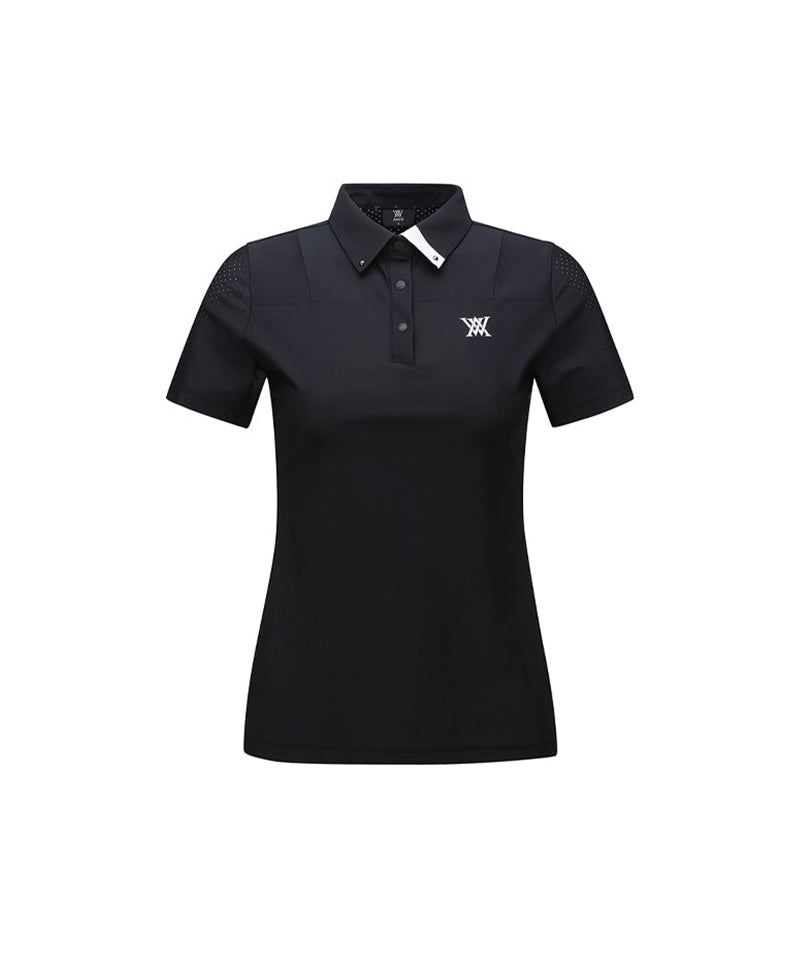 Women's Collar Point Back Ventilation Short T-Shirt - Black