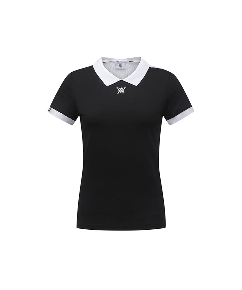 Women's Back Knit Block Short T-Shirt - Black
